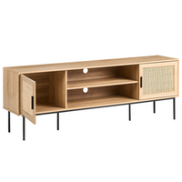 Mobile TV a 2 Ante in Rattan e Gambe in Metallo 180 x 63 cm Legno Chiaro