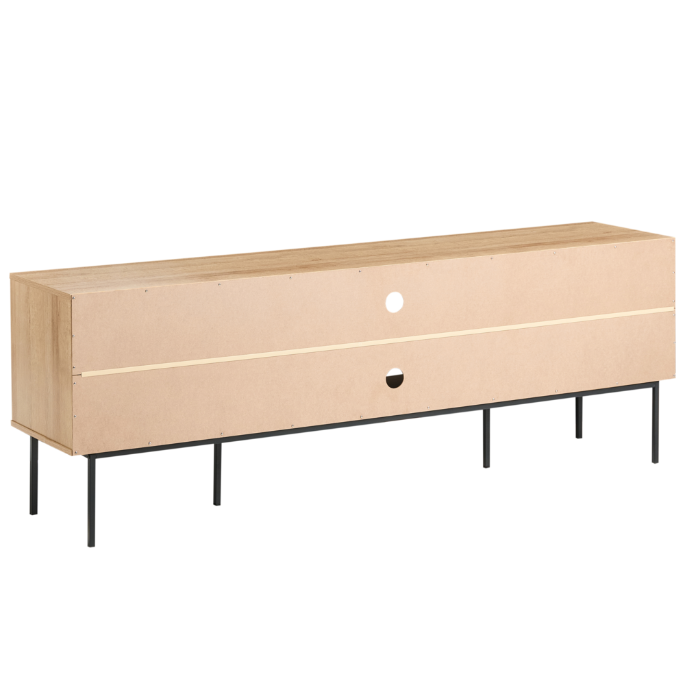 Mobile TV a 2 Ante in Rattan e Gambe in Metallo 180 x 63 cm Legno Chiaro