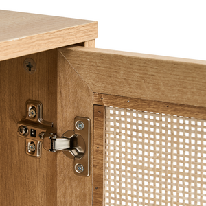 Mobile TV a 2 Ante in Rattan e Gambe in Metallo 180 x 63 cm Legno Chiaro