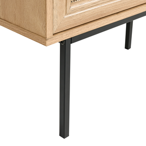 Mobile TV a 2 Ante in Rattan e Gambe in Metallo 180 x 63 cm Legno Chiaro