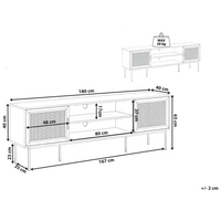 Mobile TV a 2 Ante in Rattan e Gambe in Metallo 180 x 63 cm Legno Chiaro