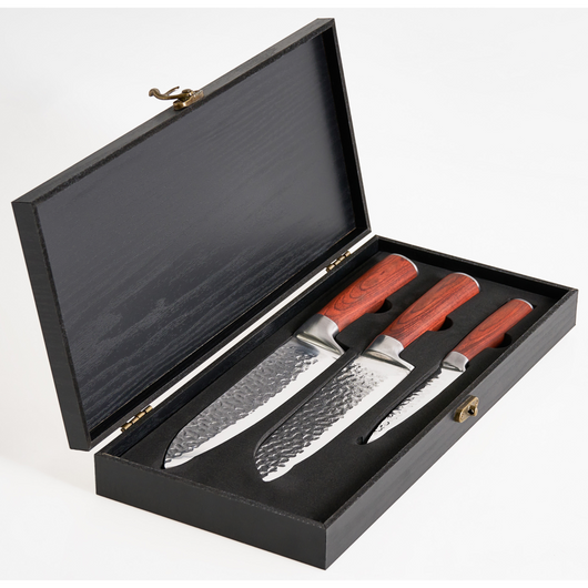 Set di 3 coltelli da cucina moderni affilati a mano, durezza 62 HRC acciaio inossidabile damasco marrone