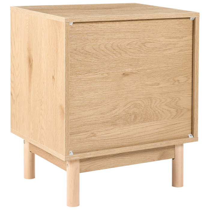 Comodino marrone chiaro in truciolato con frontale in rattan 2 cassetti Stile Boho Contenitore per camera da letto