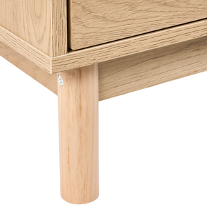 Comodino marrone chiaro in truciolato con frontale in rattan 2 cassetti Stile Boho Contenitore per camera da letto