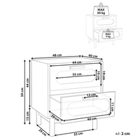 Comodino marrone chiaro in truciolato con frontale in rattan 2 cassetti Stile Boho Contenitore per camera da letto
