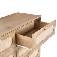 Cassettiera a 6 cassetti in truciolato marrone chiaro con frontale in rattan Stile Boho Camera da letto Soggiorno Credenza contenitore