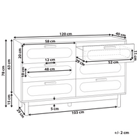 Cassettiera a 6 cassetti in truciolato marrone chiaro con frontale in rattan Stile Boho Camera da letto Soggiorno Credenza contenitore