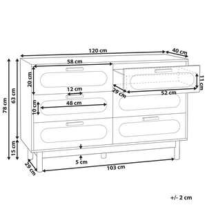 Cassettiera a 6 cassetti in truciolato marrone chiaro con frontale in rattan Stile Boho Camera da letto Soggiorno Credenza contenitore