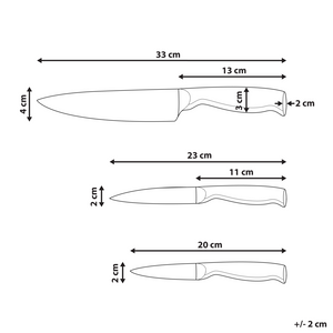 Set moderno di 3 coltelli con ceppo affilati a mano in acciaio inossidabile con durezza 54 HRC color argento