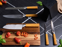 Set moderno di 5 coltelli con blocco in acciaio inossidabile affilati a mano durezza 54 HRC marrone