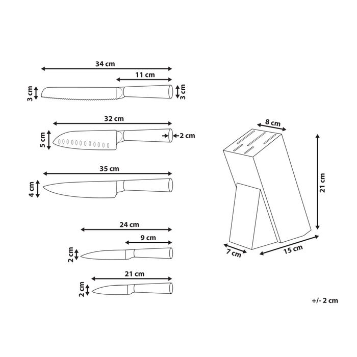 Set moderno di 5 coltelli con blocco in acciaio inossidabile affilati a mano durezza 54 HRC marrone