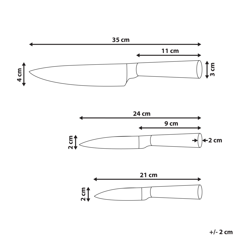 Set moderno di 3 coltelli con blocco in acciaio inossidabile affilati a mano durezza 54 HRC marrone