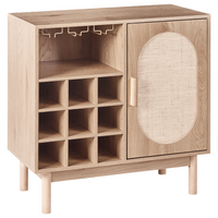 Mobile portabottiglie marrone chiaro in truciolato frontale in rattan gambe in legno credenza con portabottiglie stile boho soggiorno contenitore