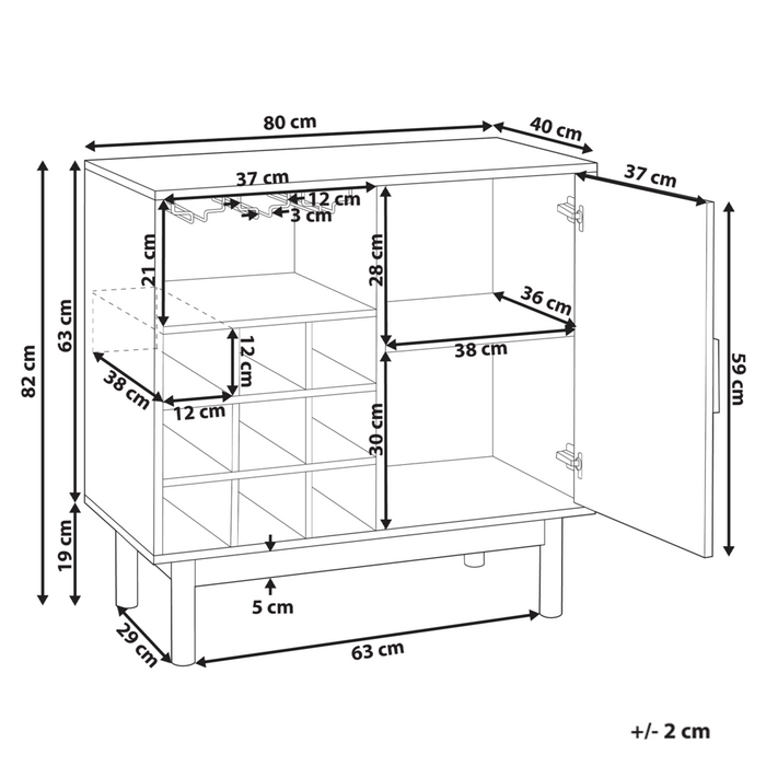 Mobile portabottiglie marrone chiaro in truciolato frontale in rattan gambe in legno credenza con portabottiglie stile boho soggiorno contenitore