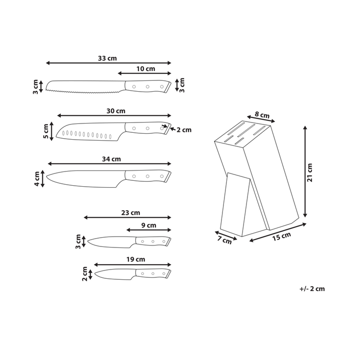 Set moderno di 5 coltelli con blocco in acciaio inossidabile affilati a mano durezza 54 HRC nero