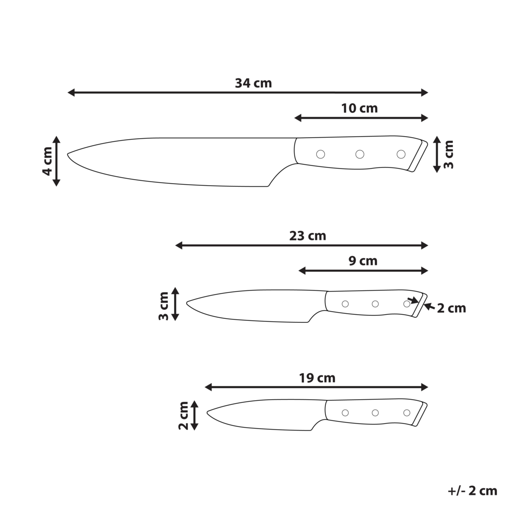 Set moderno di 3 coltelli con blocco in acciaio inossidabile affilati a mano durezza 54 HRC nero