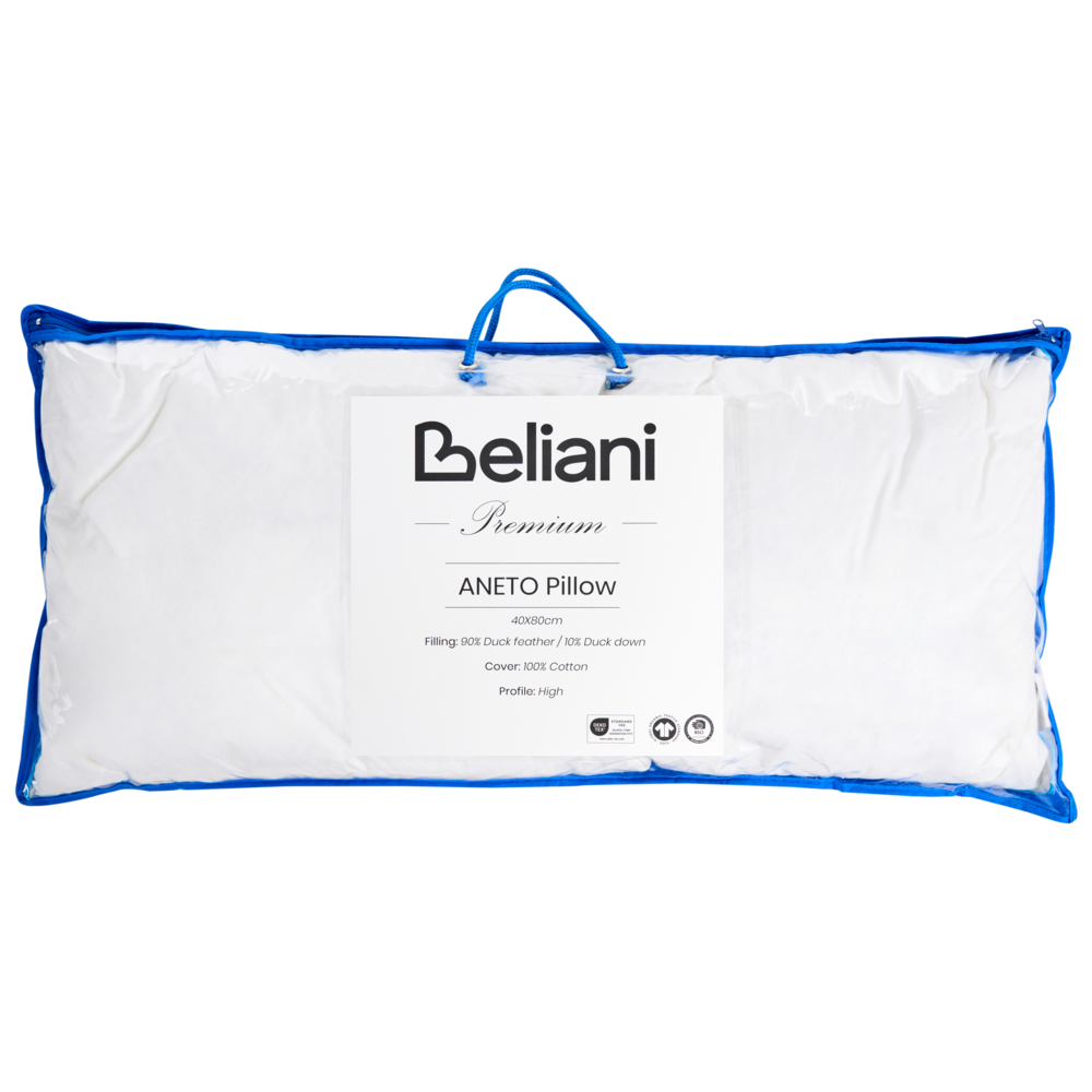 Cuscino alto da letto Rivestimento in cotone premium Imbottitura in piuma e piumino Bianco 40 x 80 cm premium