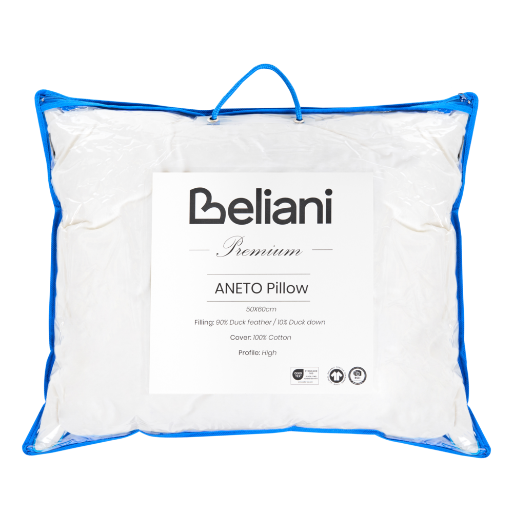 Cuscino alto da letto Rivestimento in cotone premium Imbottitura in piuma e piumino Bianco 50 x 60 cm premium