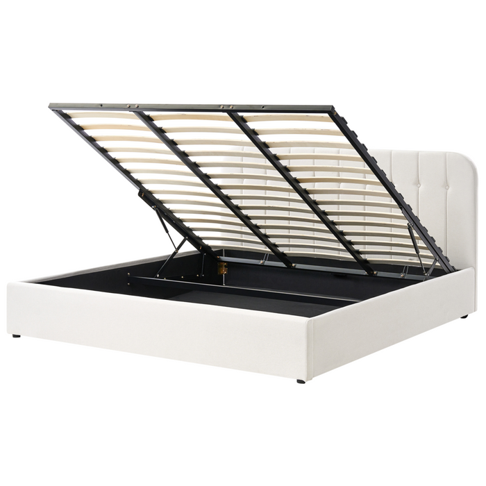 Letto matrimoniale ottomano 180 x 200 cm in tessuto Base letto a doghe Testiera trapuntata bianco sporco