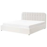 Letto matrimoniale ottomano 180 x 200 cm in tessuto Base letto a doghe Testiera trapuntata bianco sporco