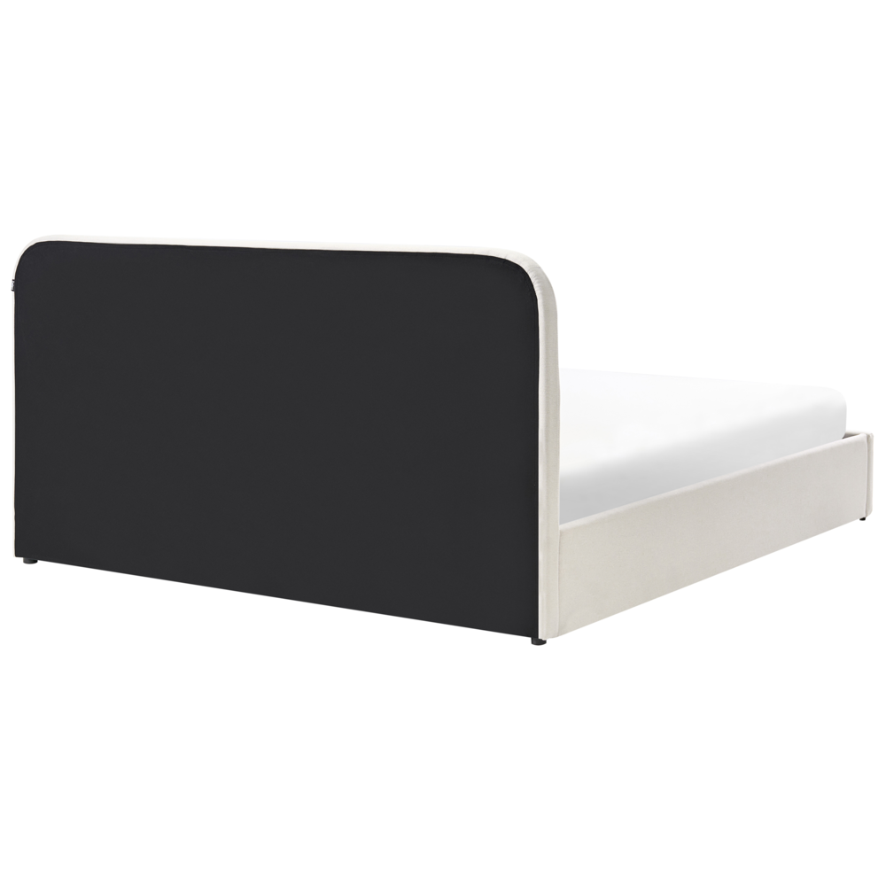 Letto matrimoniale ottomano 180 x 200 cm in tessuto Base letto a doghe Testiera trapuntata bianco sporco