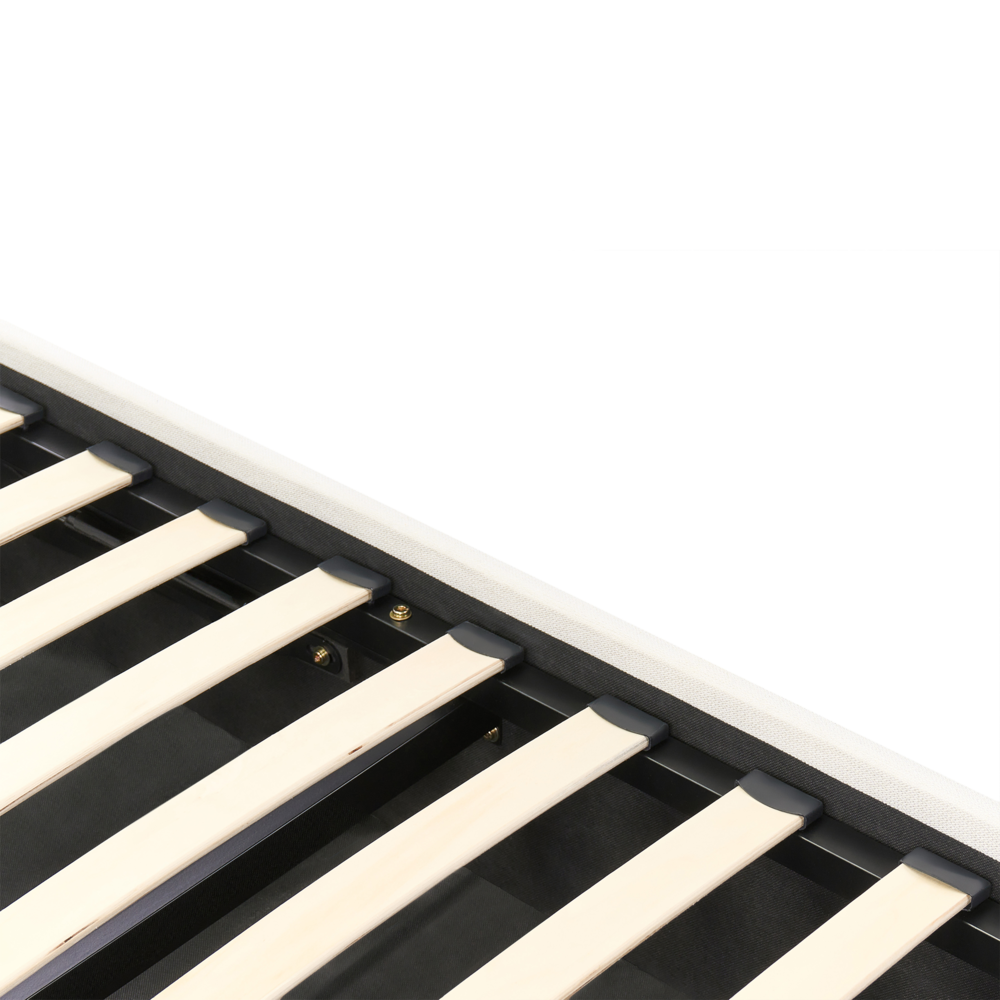 Letto matrimoniale ottomano 180 x 200 cm in tessuto Base letto a doghe Testiera trapuntata bianco sporco