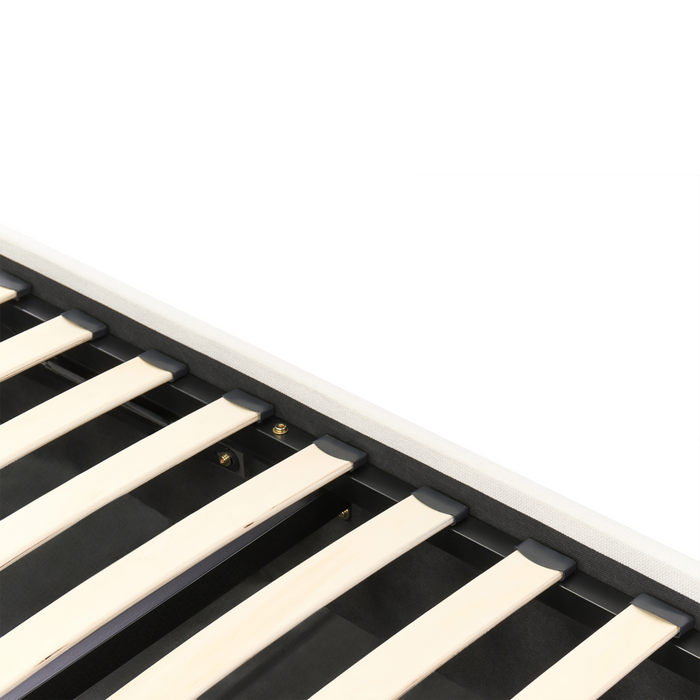 Letto matrimoniale ottomano 180 x 200 cm in tessuto Base letto a doghe Testiera trapuntata bianco sporco