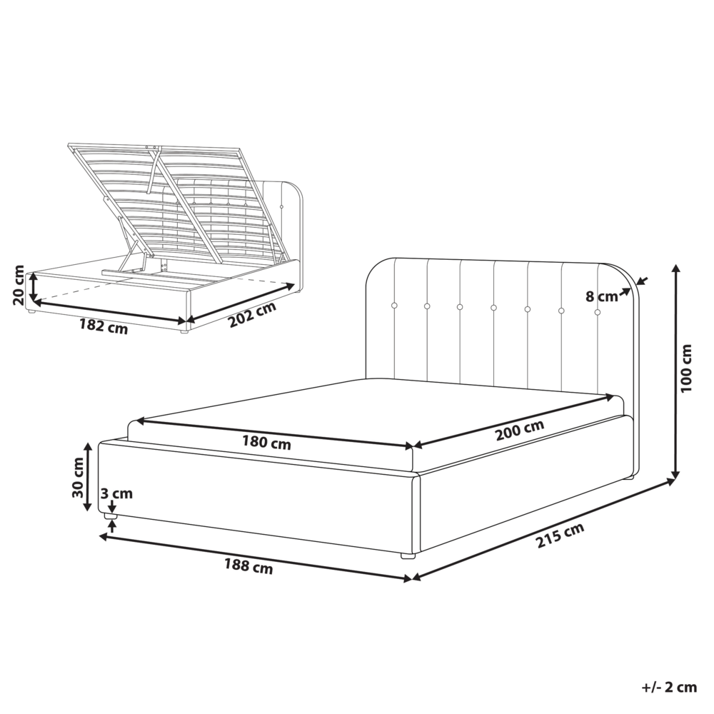 Letto matrimoniale ottomano 180 x 200 cm in tessuto Base letto a doghe Testiera trapuntata bianco sporco