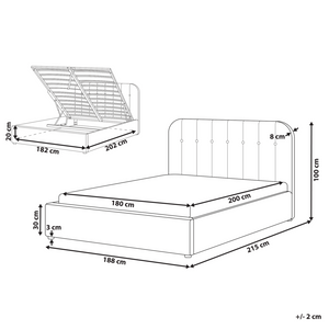 Letto matrimoniale ottomano 180 x 200 cm in tessuto Base letto a doghe Testiera trapuntata bianco sporco
