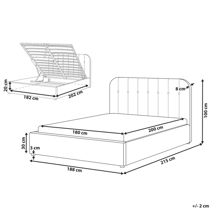 Letto matrimoniale ottomano 180 x 200 cm in tessuto Base letto a doghe Testiera trapuntata bianco sporco