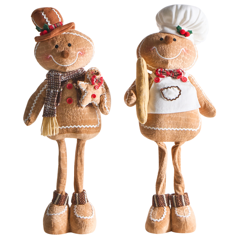 Set di 2 statuette decorative in tessuto marrone, peluche in piedi con l'Omino di Pan di Zenzero