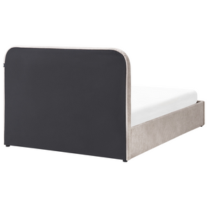 Letto matrimoniale 140 x 200 cm in tessuto Base letto a doghe Testiera trapuntata tortora