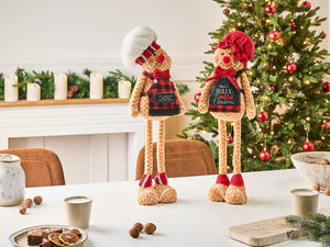 Set di 2 figure decorative in peluche di tessuto marrone a forma di omino di pan di zenzero