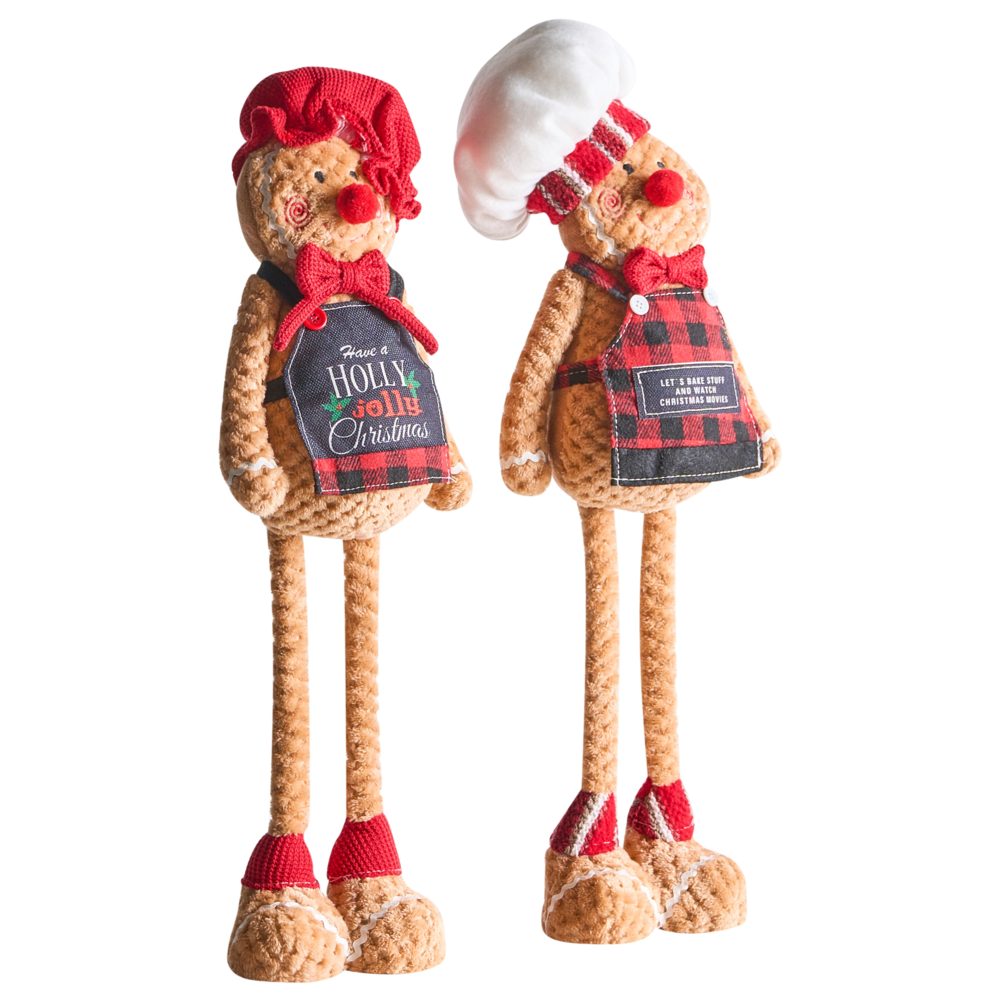 Set di 2 figure decorative in peluche di tessuto marrone a forma di omino di pan di zenzero