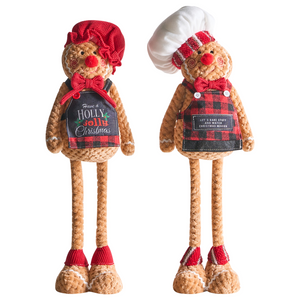 Set di 2 figure decorative in peluche di tessuto marrone a forma di omino di pan di zenzero
