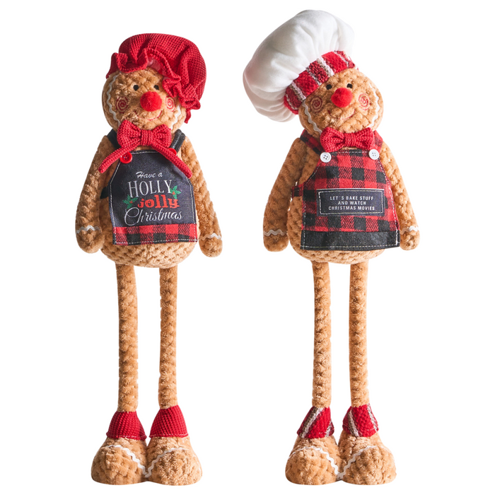 Set di 2 figure decorative in peluche di tessuto marrone a forma di omino di pan di zenzero