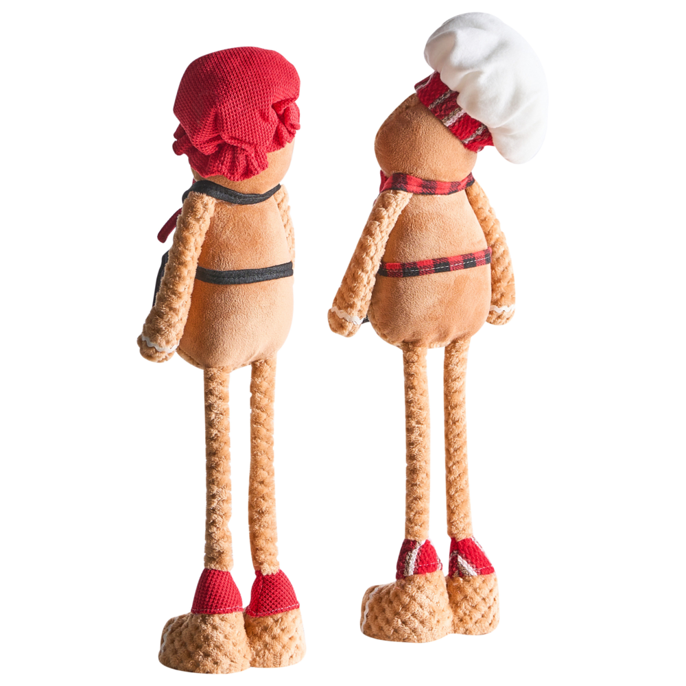 Set di 2 figure decorative in peluche di tessuto marrone a forma di omino di pan di zenzero