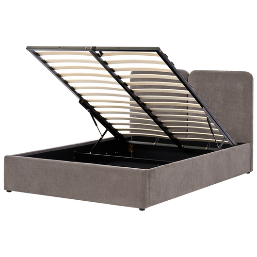 Letto ottomano color tortora in tessuto 140 x 200 cm Testiera imbottita Rete a doghe sollevabile