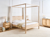 Letto a baldacchino in legno di gomma marrone chiaro 160 x 200 cm doghe minimalista camera da letto