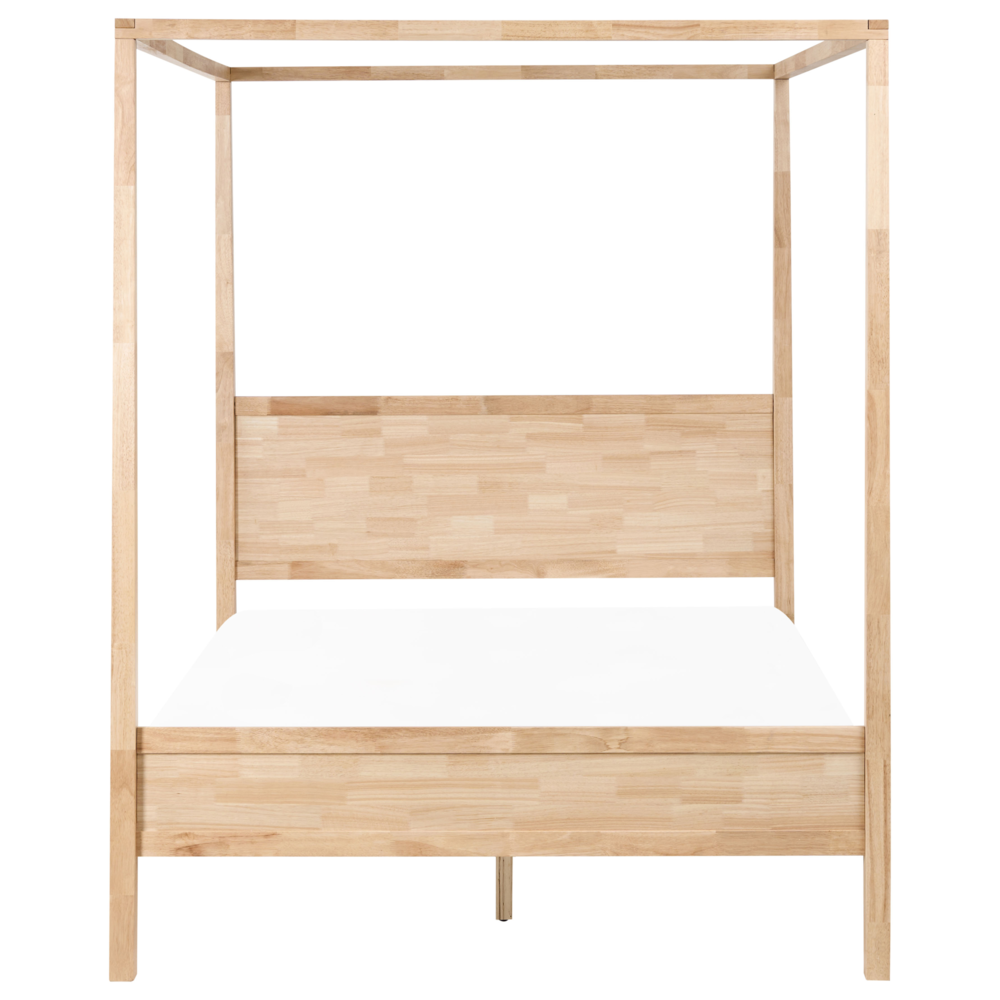 Letto a baldacchino in legno di gomma marrone chiaro 160 x 200 cm doghe minimalista camera da letto