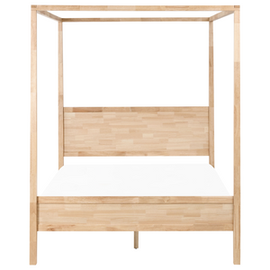 Letto a baldacchino in legno di gomma marrone chiaro 160 x 200 cm doghe minimalista camera da letto