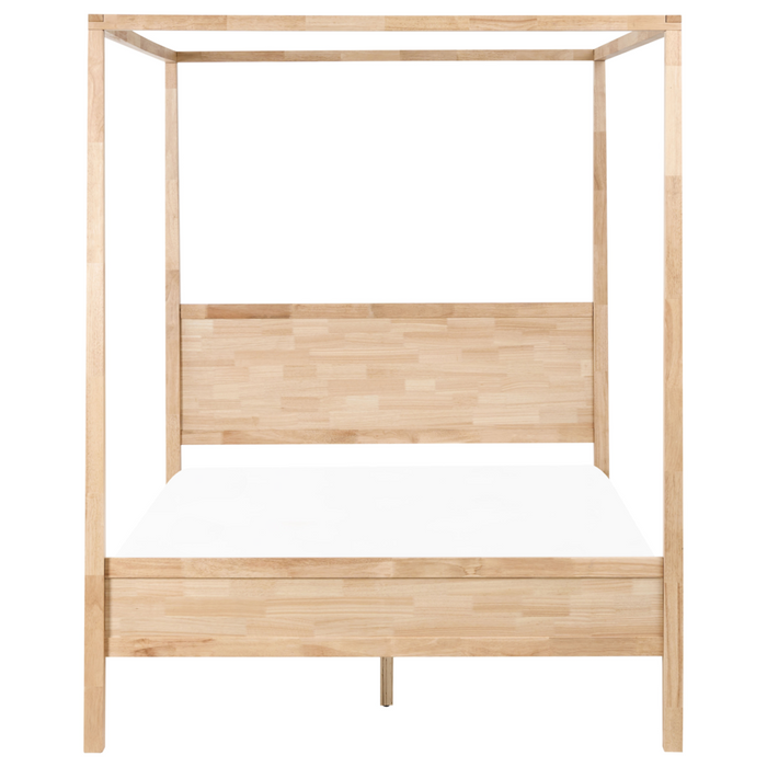 Letto a baldacchino in legno di gomma marrone chiaro 160 x 200 cm doghe minimalista camera da letto