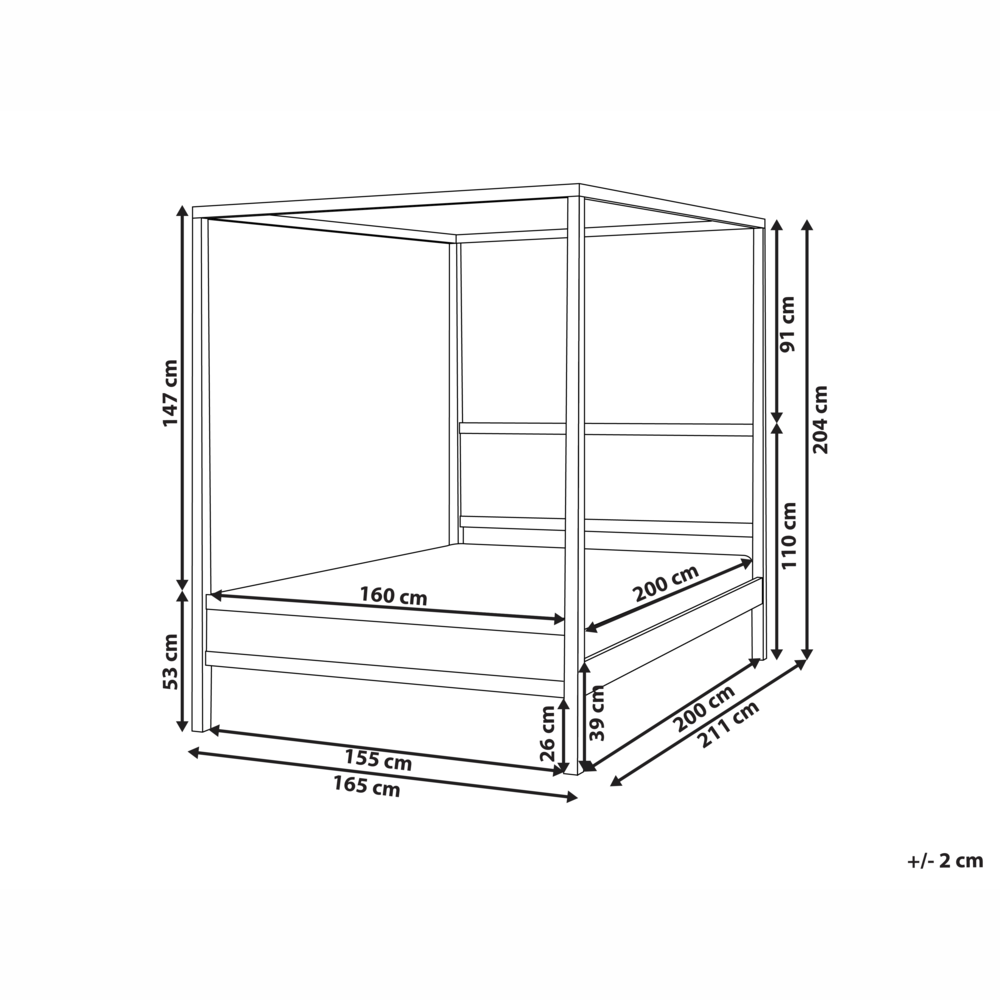 Letto a baldacchino in legno di gomma marrone chiaro 160 x 200 cm doghe minimalista camera da letto