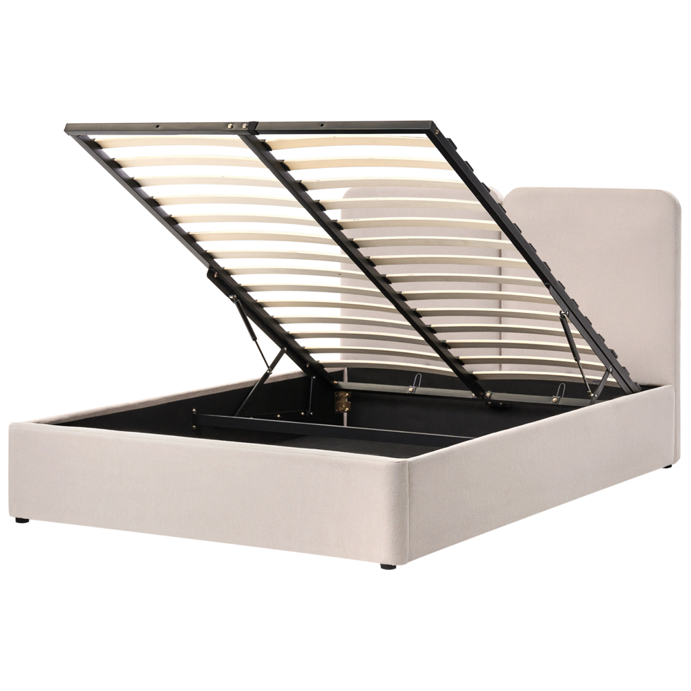 Letto ottomano color beige in tessuto 160 x 200 cm Testiera imbottita Rete a doghe sollevabile