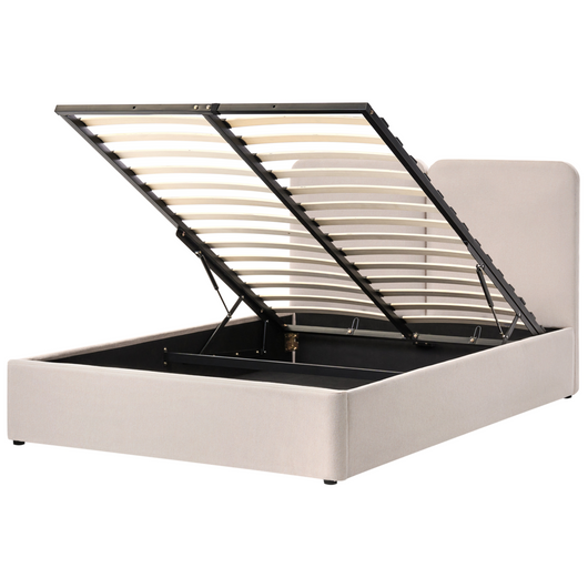 Letto ottomano color beige in tessuto 160 x 200 cm Testiera imbottita Rete a doghe sollevabile