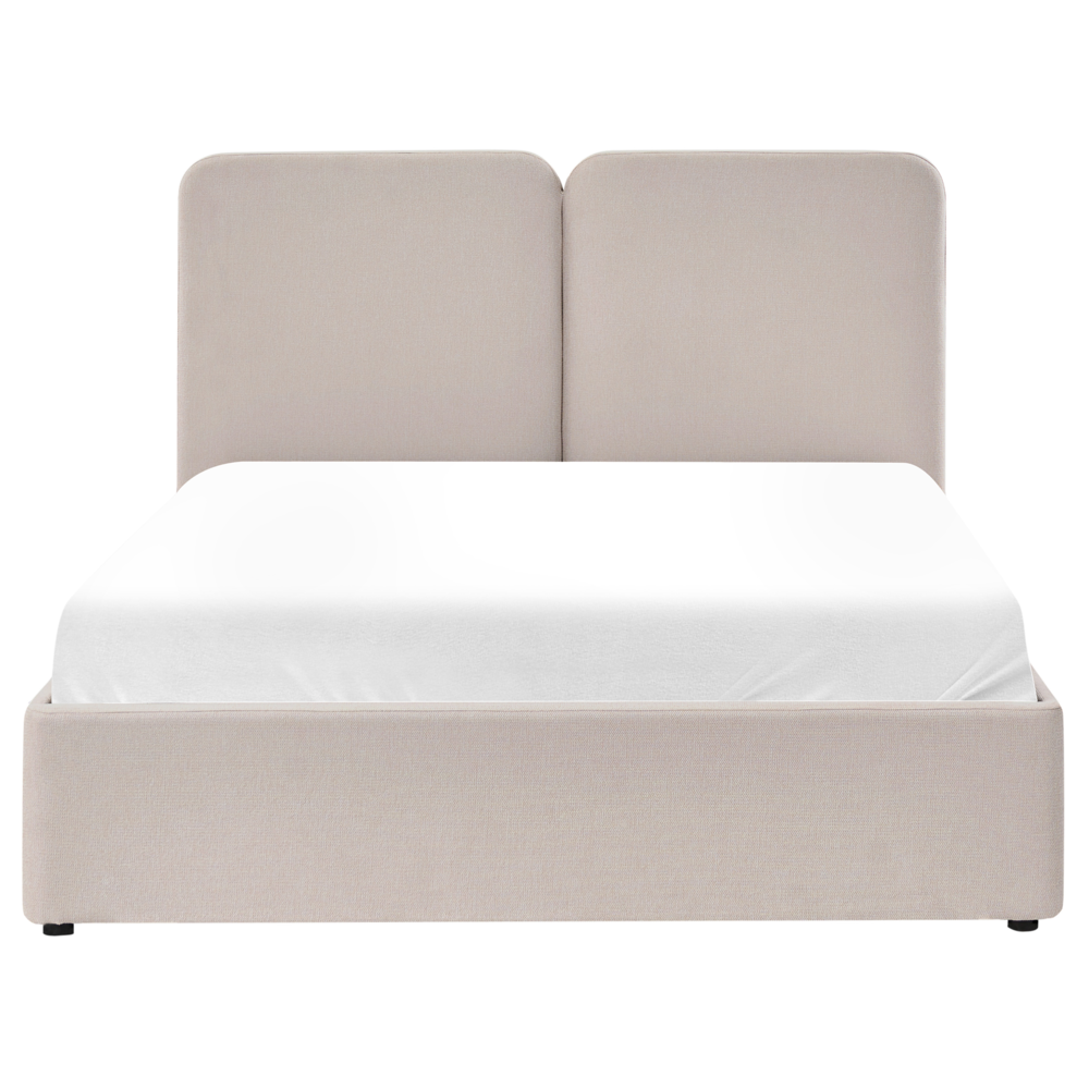 Letto ottomano color beige in tessuto 160 x 200 cm Testiera imbottita Rete a doghe sollevabile