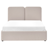 Letto ottomano color beige in tessuto 160 x 200 cm Testiera imbottita Rete a doghe sollevabile