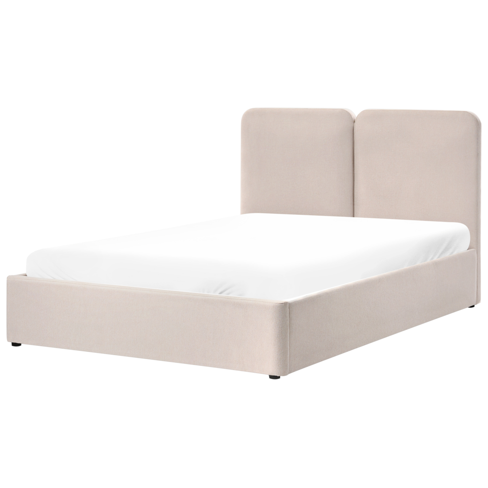 Letto ottomano color beige in tessuto 160 x 200 cm Testiera imbottita Rete a doghe sollevabile