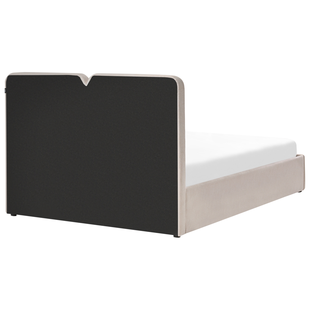Letto ottomano color beige in tessuto 160 x 200 cm Testiera imbottita Rete a doghe sollevabile