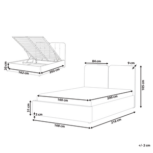 Letto ottomano color beige in tessuto 160 x 200 cm Testiera imbottita Rete a doghe sollevabile
